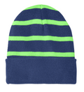 Navy/green stripe beanie