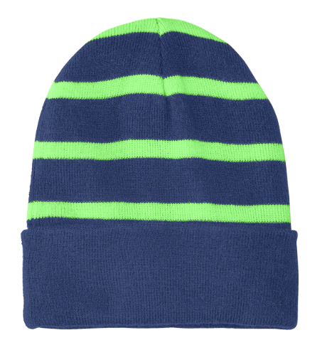 Navy/green stripe beanie